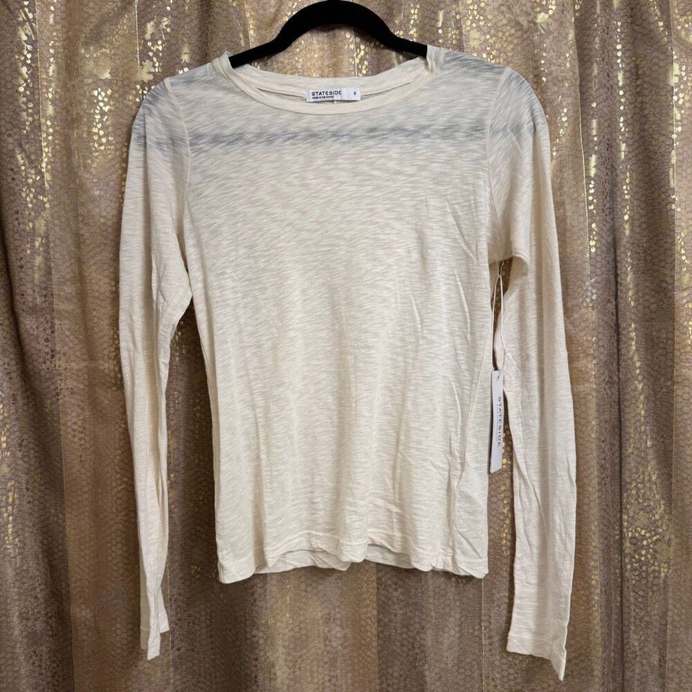 Stateside Slub Jersey Long Sleeve Crew Ivory Supima Cotton Top Small NWT